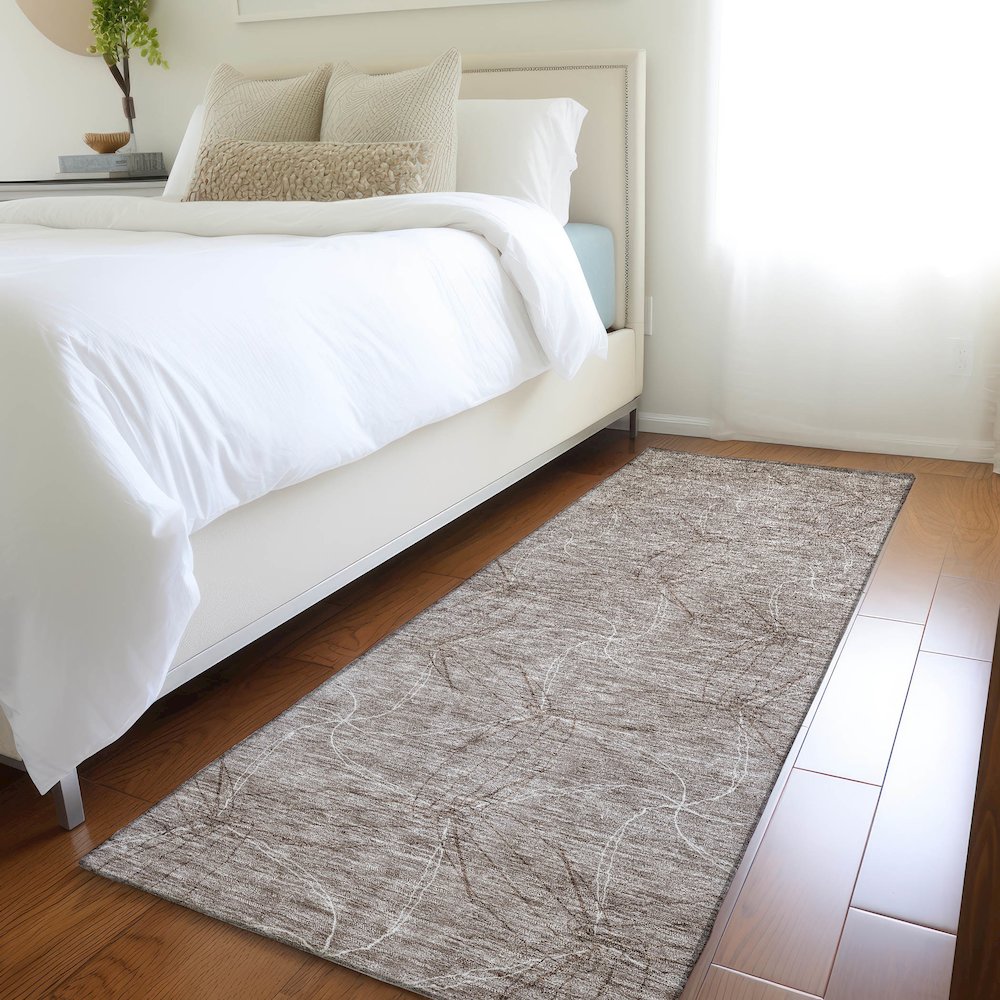 Premium Machine Washable Mayfield AMF968 Taupe 2'3" x 7'6" Runner Rug. Picture 5