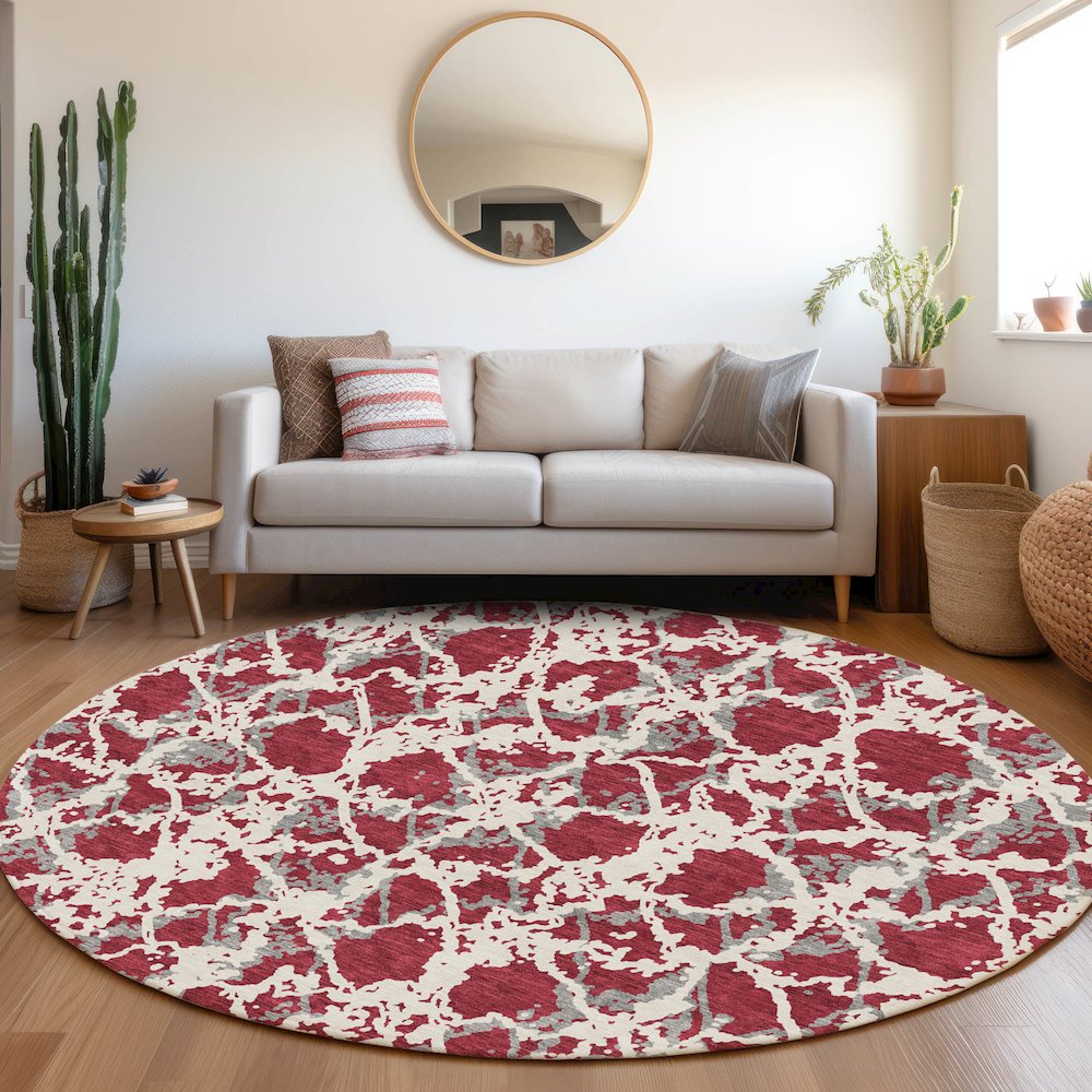 Premium Machine Washable Mayfield AMF969 Burgundy 8' x 8' Round Rug. Picture 5