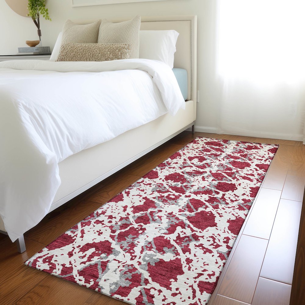 Premium Machine Washable Mayfield AMF969 Burgundy 2'3" x 7'6" Runner Rug. Picture 5