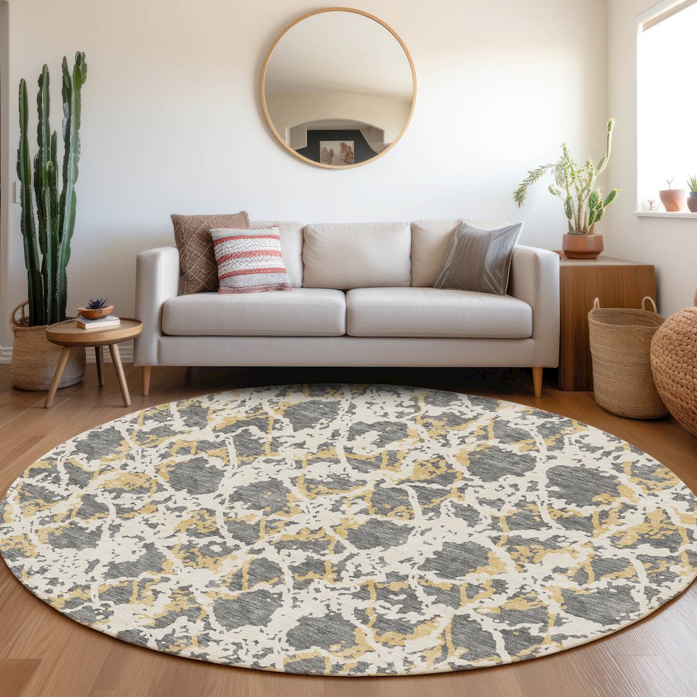 Premium Machine Washable Mayfield AMF969 Gray 8' x 8' Round Rug. Picture 5