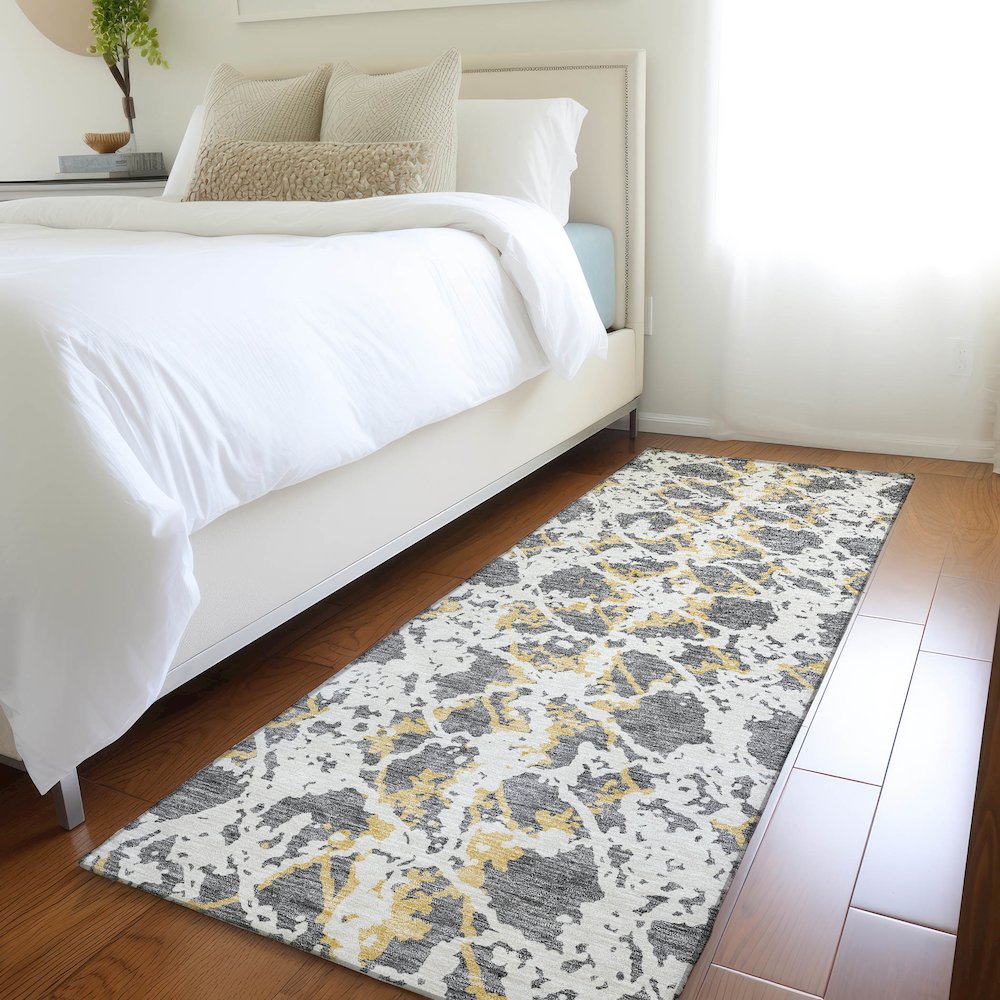 Premium Machine Washable Mayfield AMF969 Gray 2'3" x 7'6" Runner Rug. Picture 5