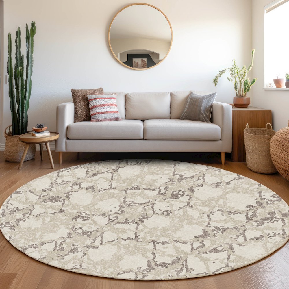 Premium Machine Washable Mayfield AMF969 Ivory 8' x 8' Round Rug. Picture 5
