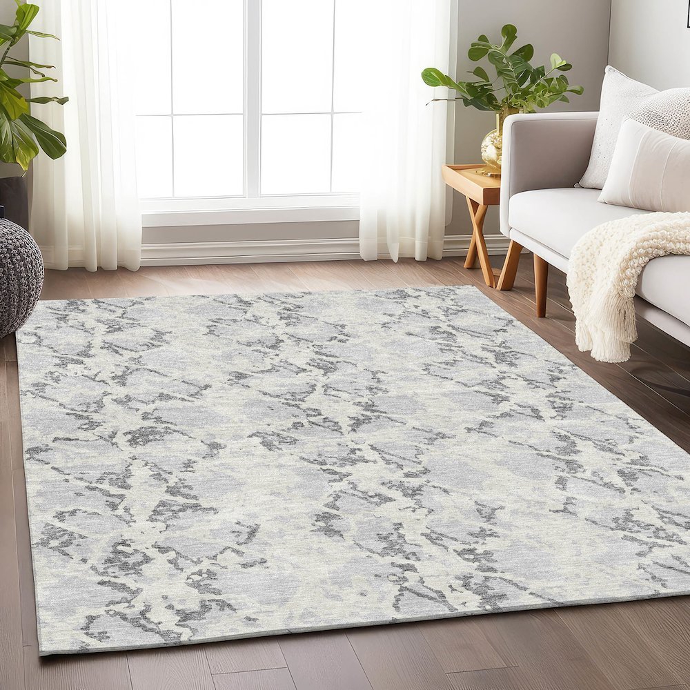 Premium Machine Washable Mayfield AMF969 Silver 2'6" x 3'10" Rug. Picture 5