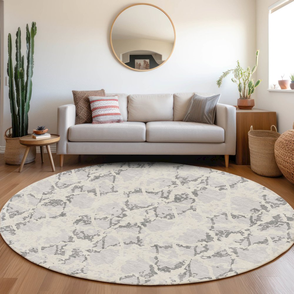 Premium Machine Washable Mayfield AMF969 Silver 8' x 8' Round Rug. Picture 5