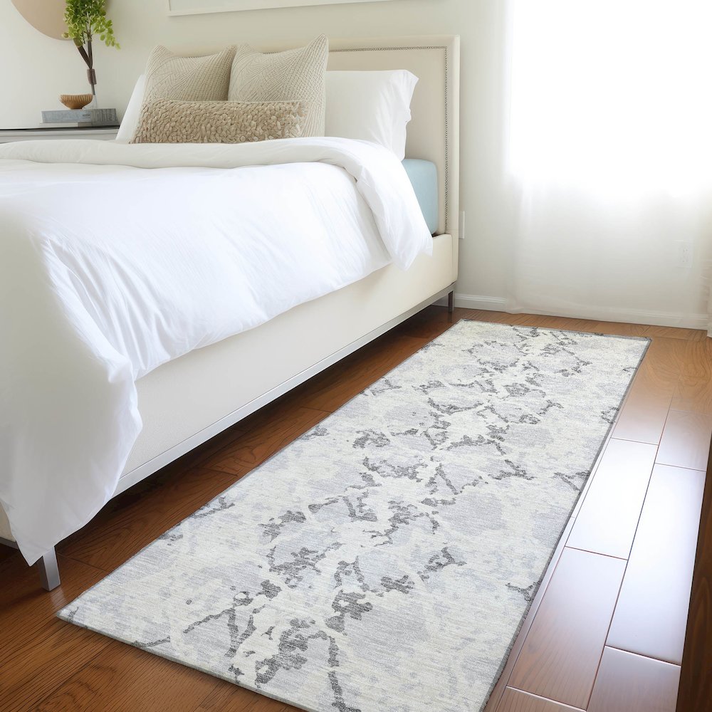 Premium Machine Washable Mayfield AMF969 Silver 2'3" x 7'6" Runner Rug. Picture 5