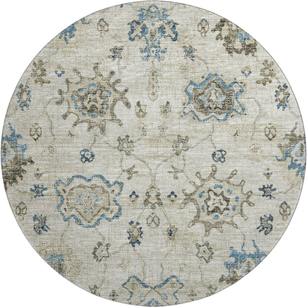 Premium Machine Washable Mayfield  Blue 8' x 8' Round Rug. Picture 1