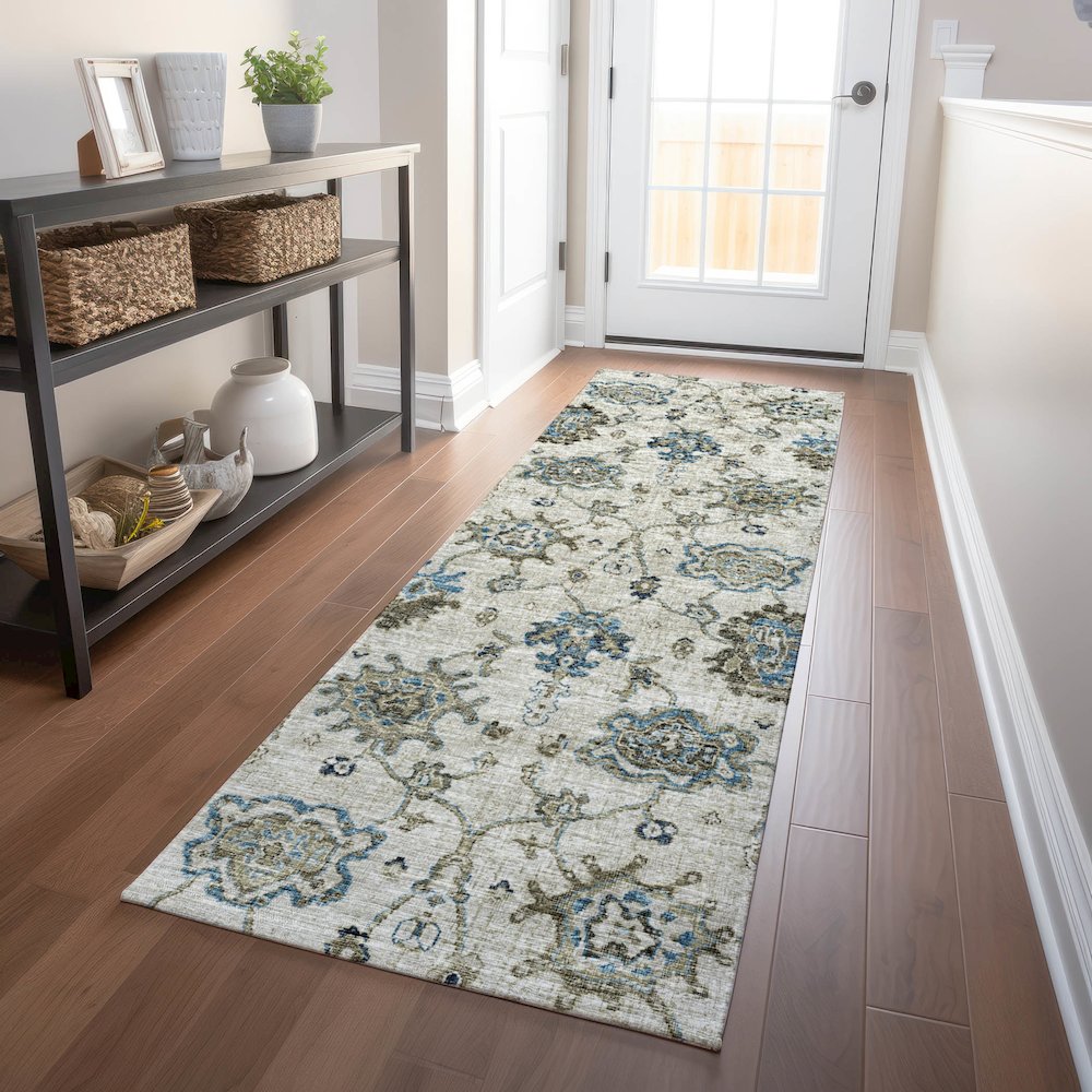 Premium Machine Washable Mayfield  Blue 2'3" x 7'6" Runner Rug. Picture 5
