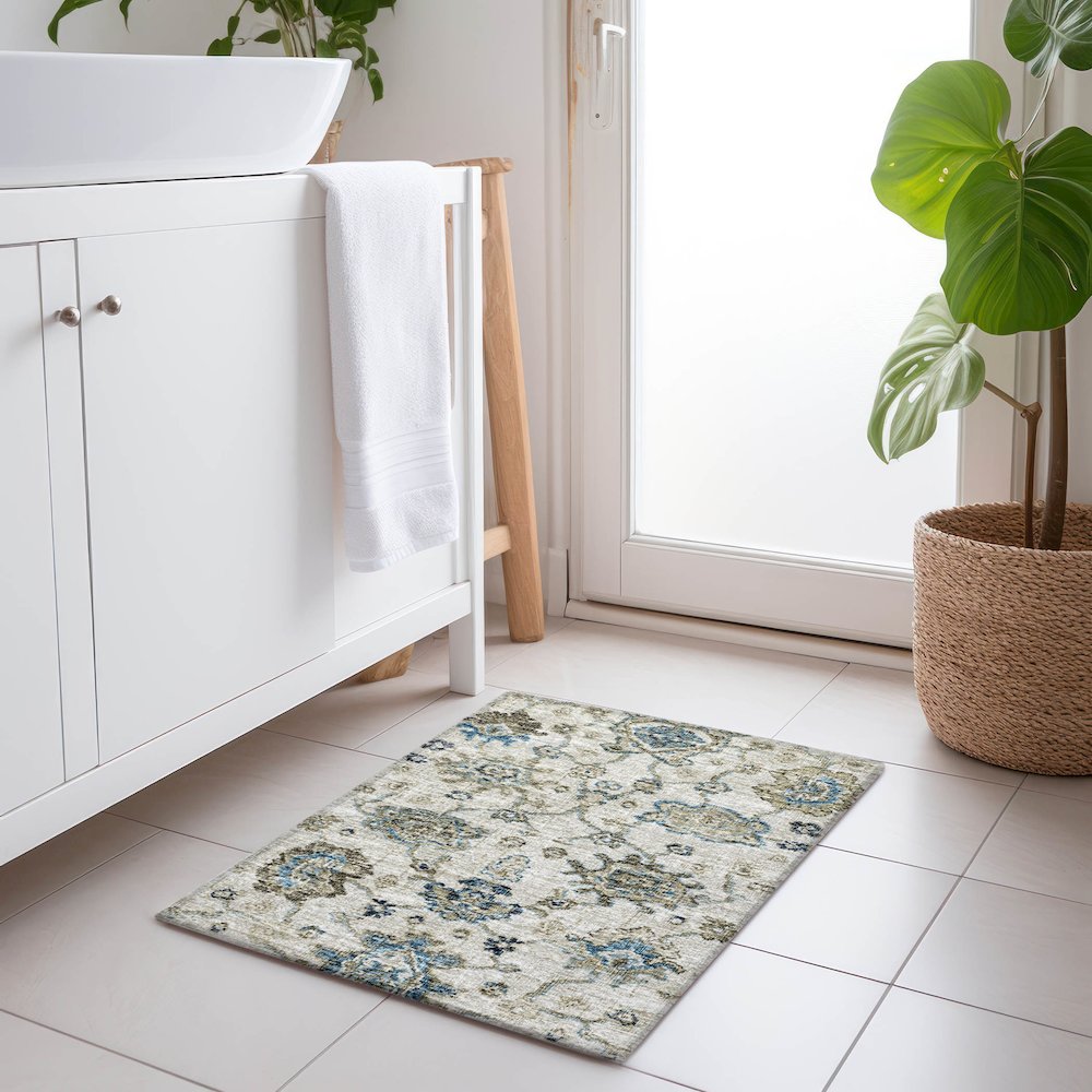 Premium Machine Washable Mayfield  Blue 1'8" x 2'6" Rug. Picture 5