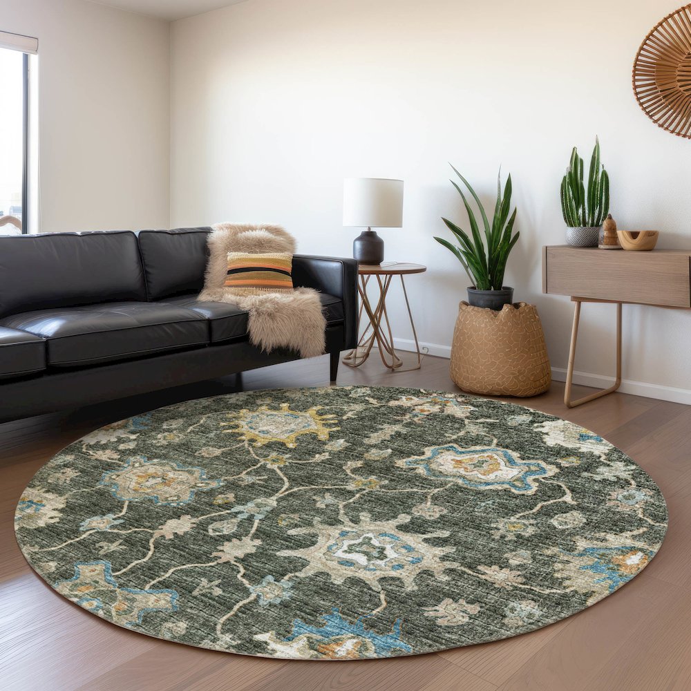 Premium Machine Washable Mayfield  Forest 8' x 8' Round Rug. Picture 5