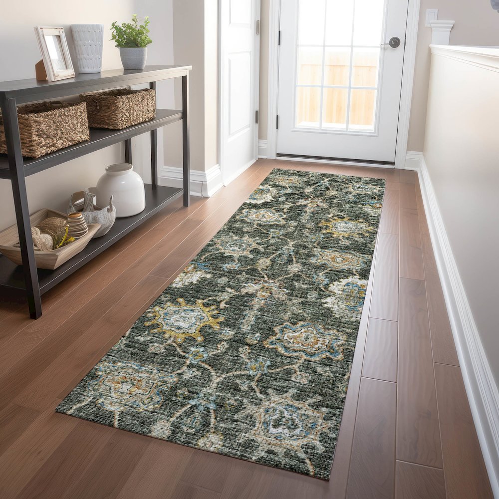 Premium Machine Washable Mayfield  Forest 2'3" x 7'6" Runner Rug. Picture 5