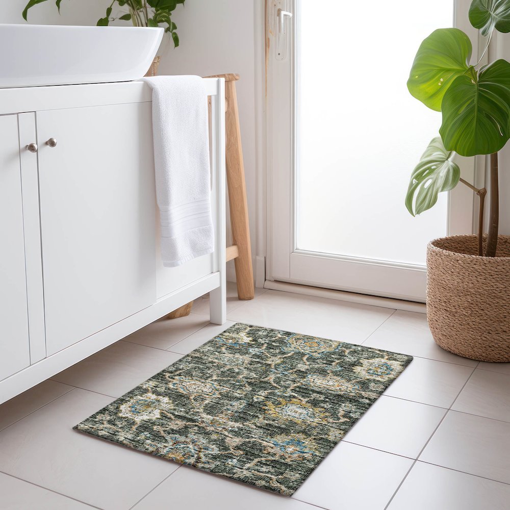 Premium Machine Washable Mayfield  Forest 1'8" x 2'6" Rug. Picture 5