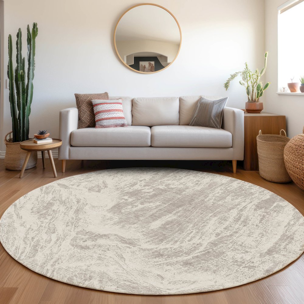 Premium Machine Washable Mayfield AMF971 Beige 8' x 8' Round Rug. Picture 5