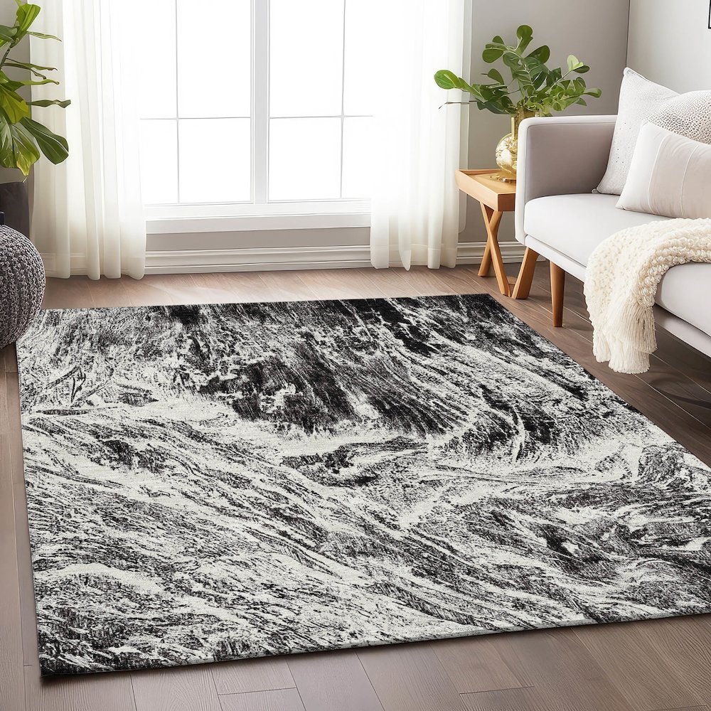 Premium Machine Washable Mayfield AMF971 Black 2'6" x 3'10" Rug. Picture 5