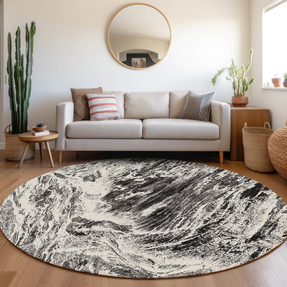 Premium Machine Washable Mayfield AMF971 Black 8' x 8' Round Rug. Picture 5