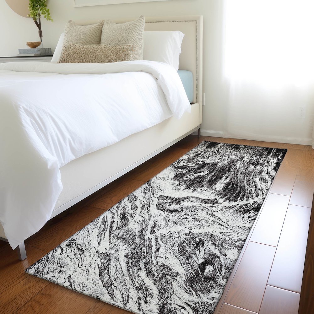 Premium Machine Washable Mayfield AMF971 Black 2'3" x 7'6" Runner Rug. Picture 5