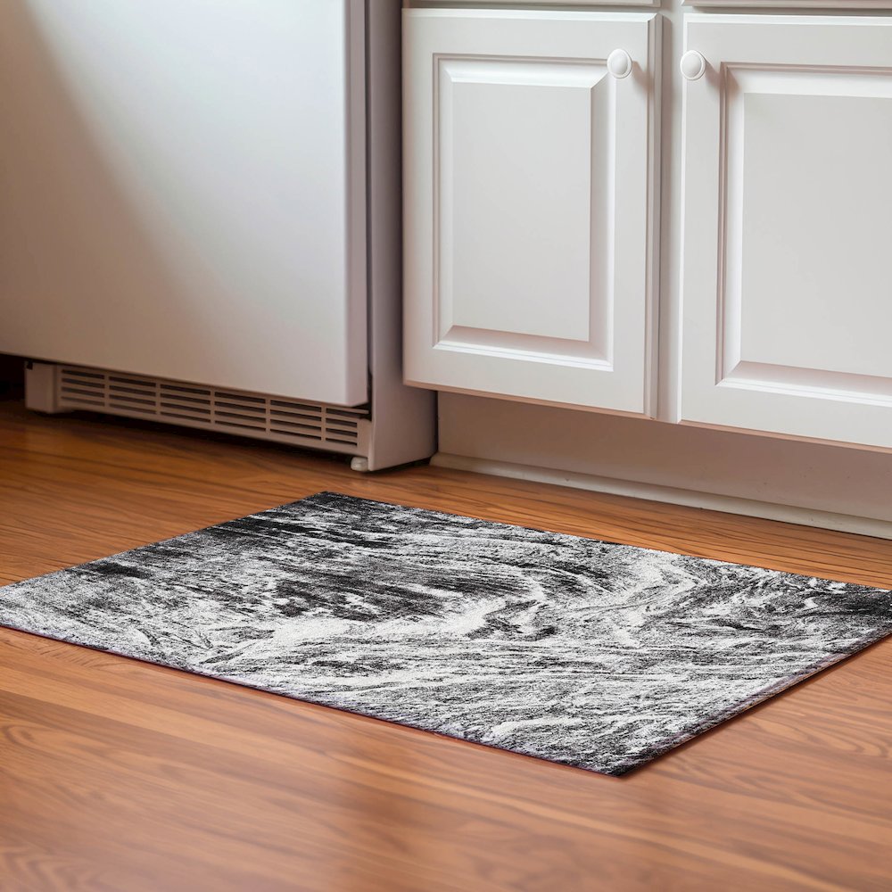 Premium Machine Washable Mayfield AMF971 Black 1'8" x 2'6" Rug. Picture 5