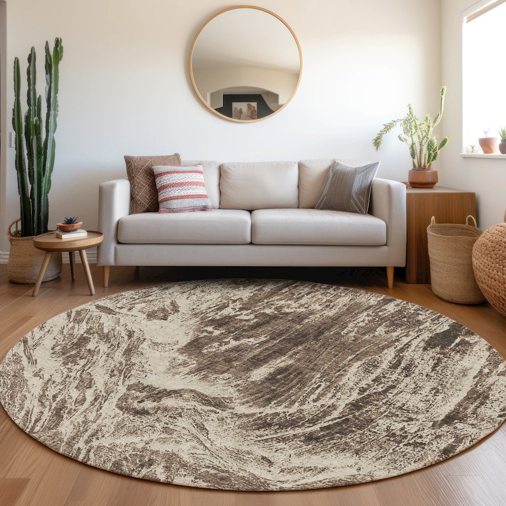 Premium Machine Washable Mayfield AMF971 Brown 8' x 8' Round Rug. Picture 5