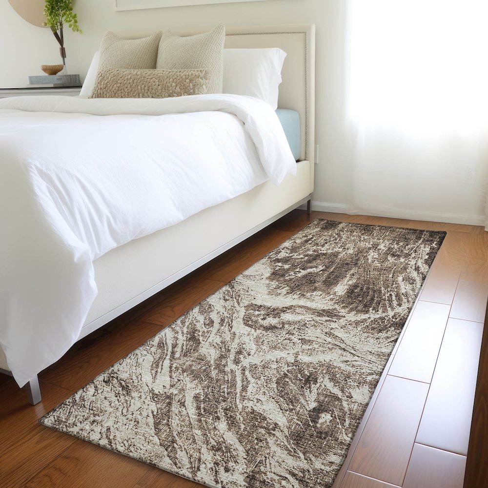 Premium Machine Washable Mayfield AMF971 Brown 2'3" x 7'6" Runner Rug. Picture 5