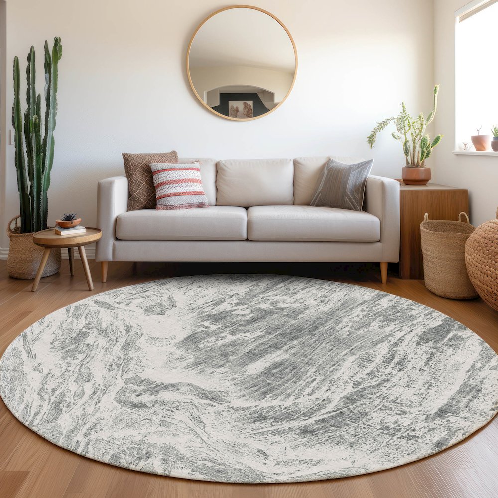 Premium Machine Washable Mayfield AMF971 Gray 8' x 8' Round Rug. Picture 5