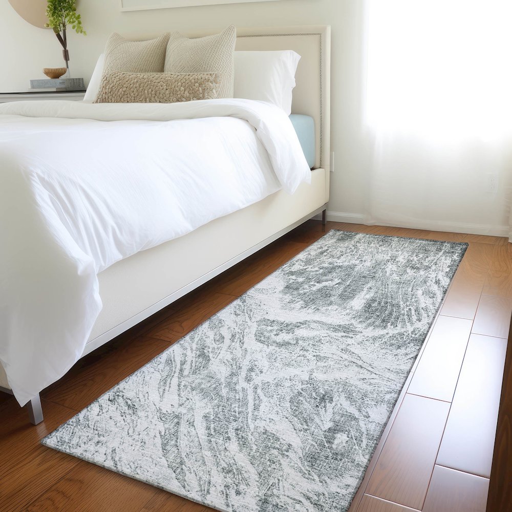Premium Machine Washable Mayfield AMF971 Gray 2'3" x 7'6" Runner Rug. Picture 5