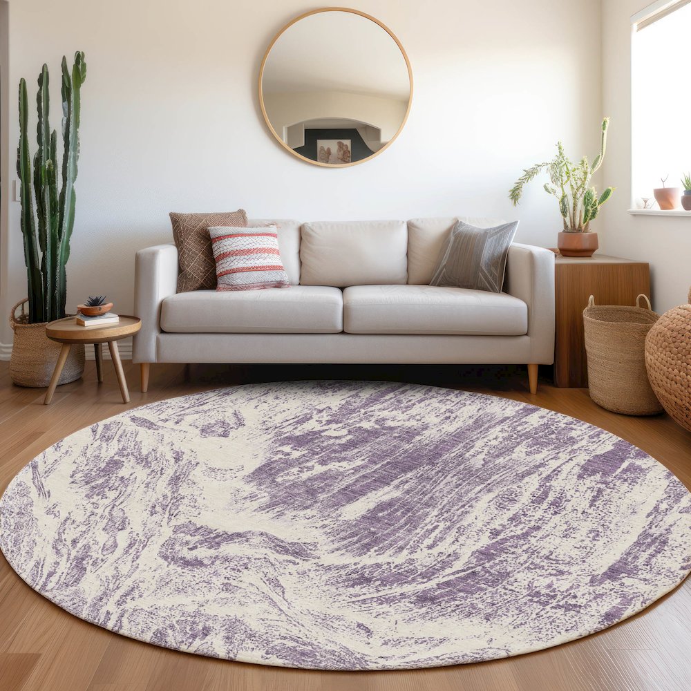 Premium Machine Washable Mayfield AMF971 Purple 8' x 8' Round Rug. Picture 5