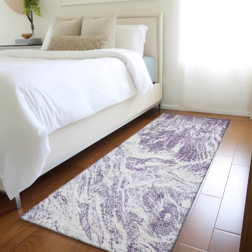 Premium Machine Washable Mayfield AMF971 Purple 2'3" x 7'6" Runner Rug. Picture 5