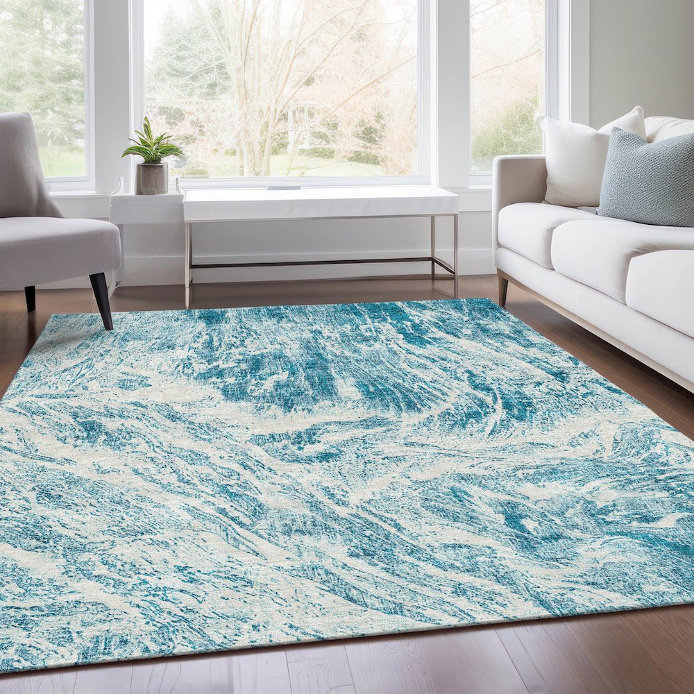 Premium Machine Washable Mayfield AMF971 Teal 2'6" x 3'10" Rug. Picture 6