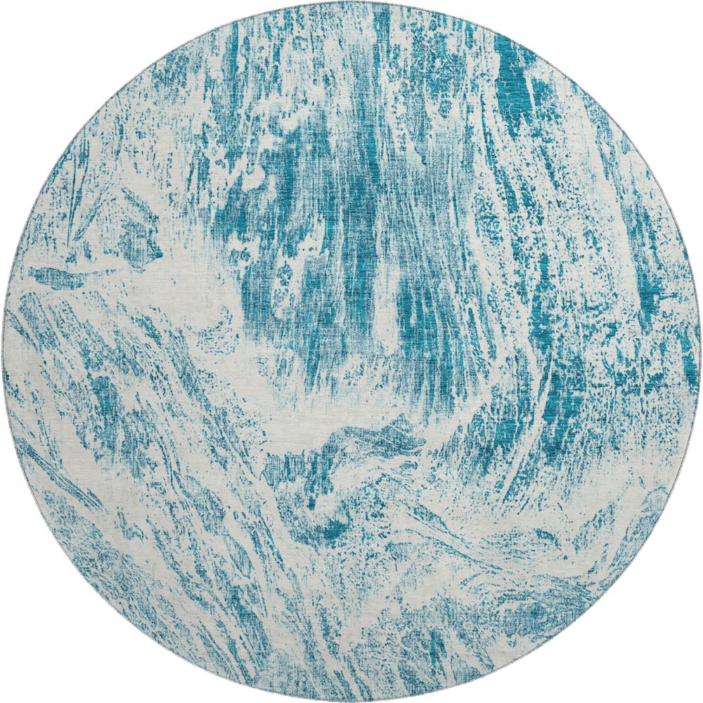 Premium Machine Washable Mayfield AMF971 Teal 8' x 8' Round Rug. Picture 1