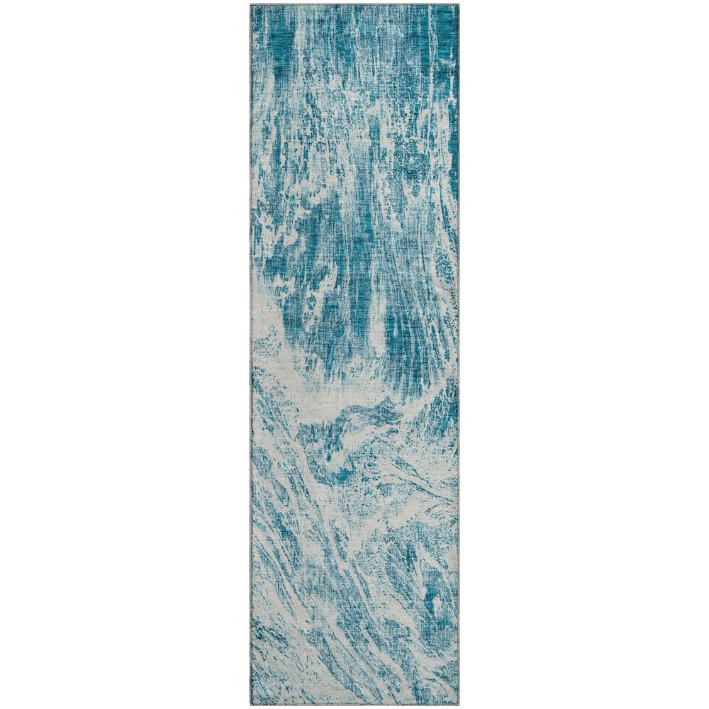 Premium Machine Washable Mayfield AMF971 Teal 2'3" x 7'6" Runner Rug. Picture 1