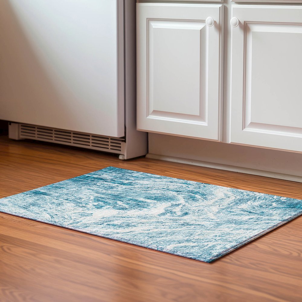 Premium Machine Washable Mayfield AMF971 Teal 1'8" x 2'6" Rug. Picture 5