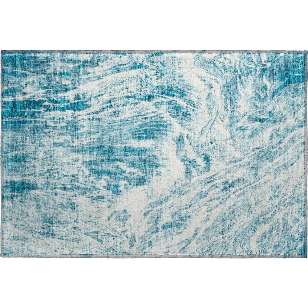 Premium Machine Washable Mayfield AMF971 Teal 1'8" x 2'6" Rug. Picture 1