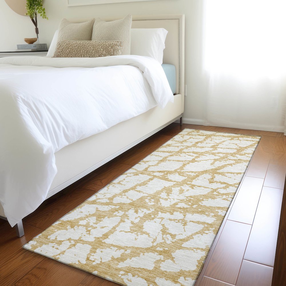 Premium Machine Washable Mayfield AMF972 Gold 2'3" x 7'6" Runner Rug. Picture 5