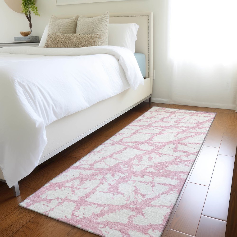 Premium Machine Washable Mayfield AMF972 Pink 2'3" x 7'6" Runner Rug. Picture 5