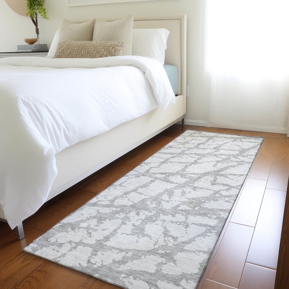 Premium Machine Washable Mayfield AMF972 Silver 2'3" x 7'6" Runner Rug. Picture 5