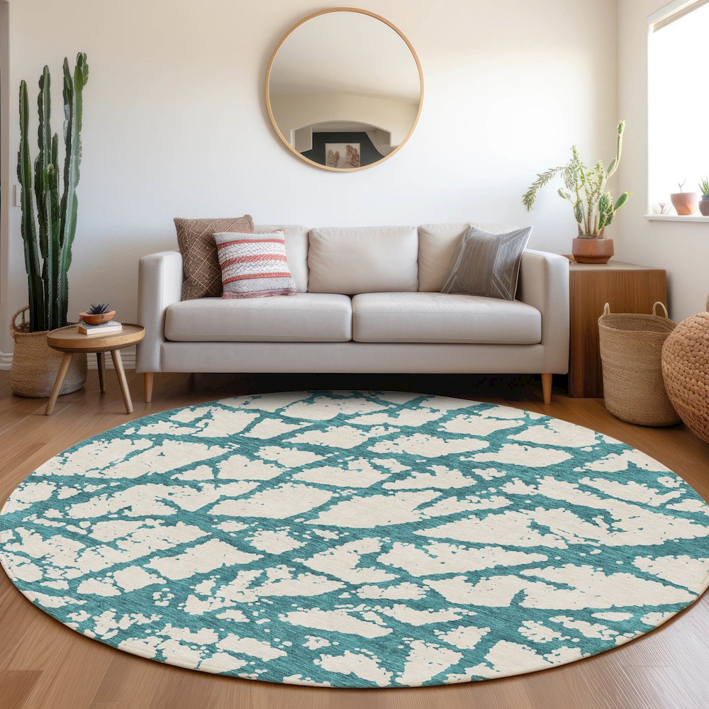 Premium Machine Washable Mayfield AMF972 Teal 8' x 8' Round Rug. Picture 5