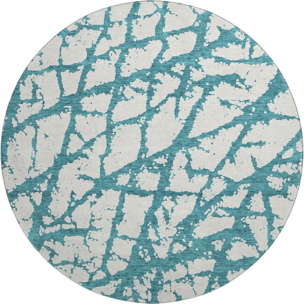 Premium Machine Washable Mayfield AMF972 Teal 8' x 8' Round Rug. Picture 1