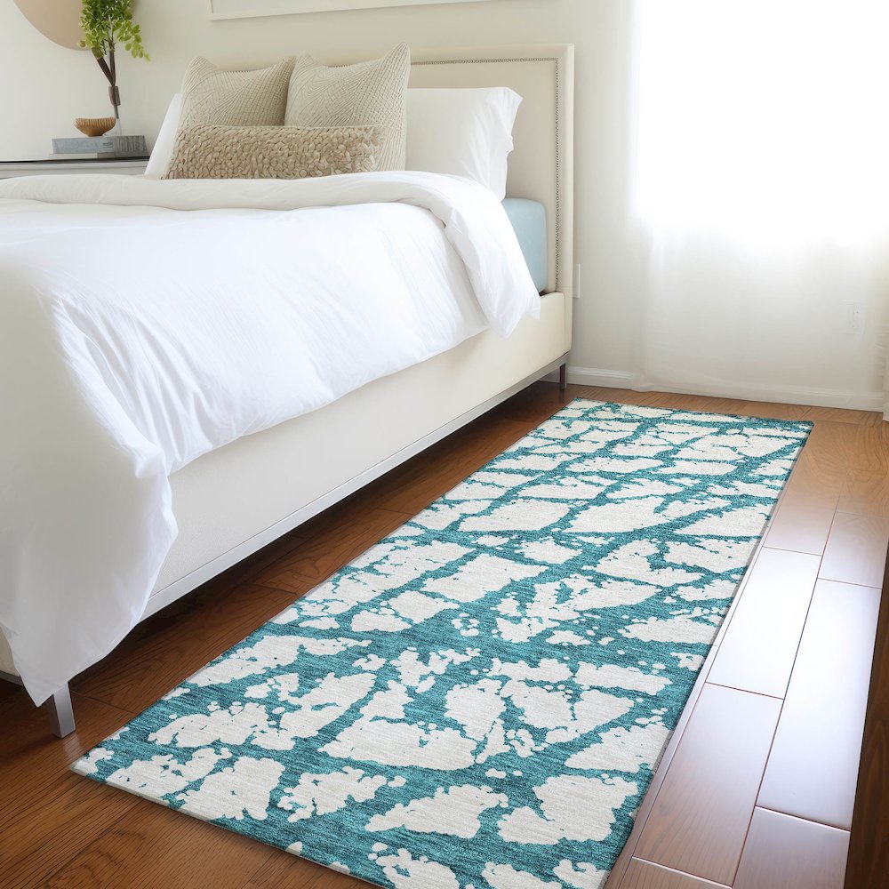 Premium Machine Washable Mayfield AMF972 Teal 2'3" x 7'6" Runner Rug. Picture 5