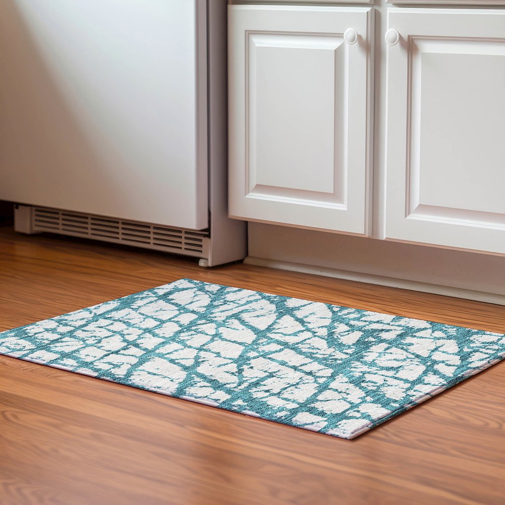 Premium Machine Washable Mayfield AMF972 Teal 1'8" x 2'6" Rug. Picture 5