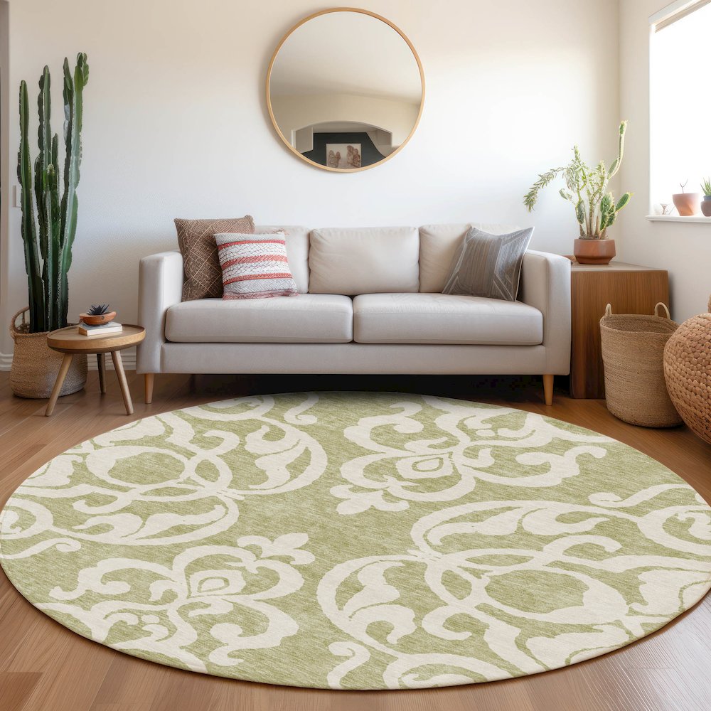 Premium Machine Washable Mayfield AMF973 Aloe 8' x 8' Round Rug. Picture 5