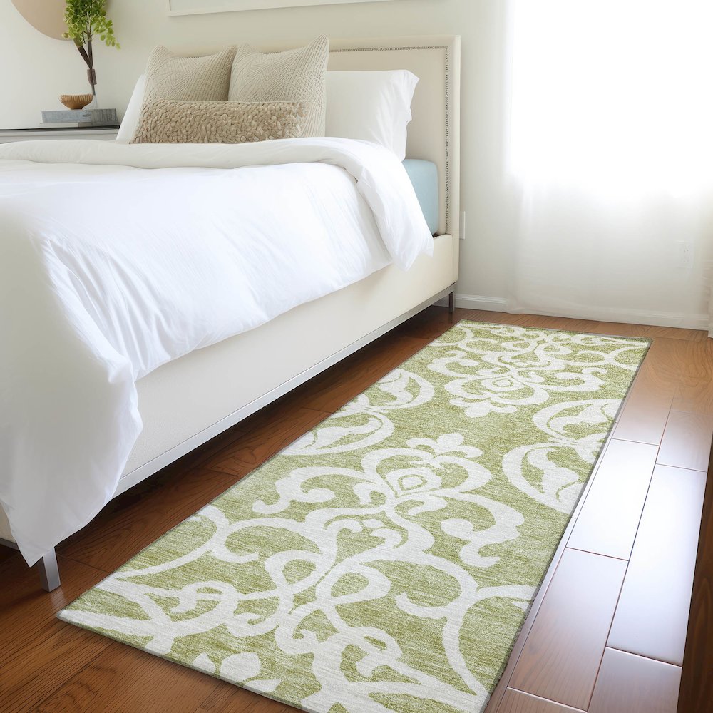 Premium Machine Washable Mayfield AMF973 Aloe 2'3" x 7'6" Runner Rug. Picture 5