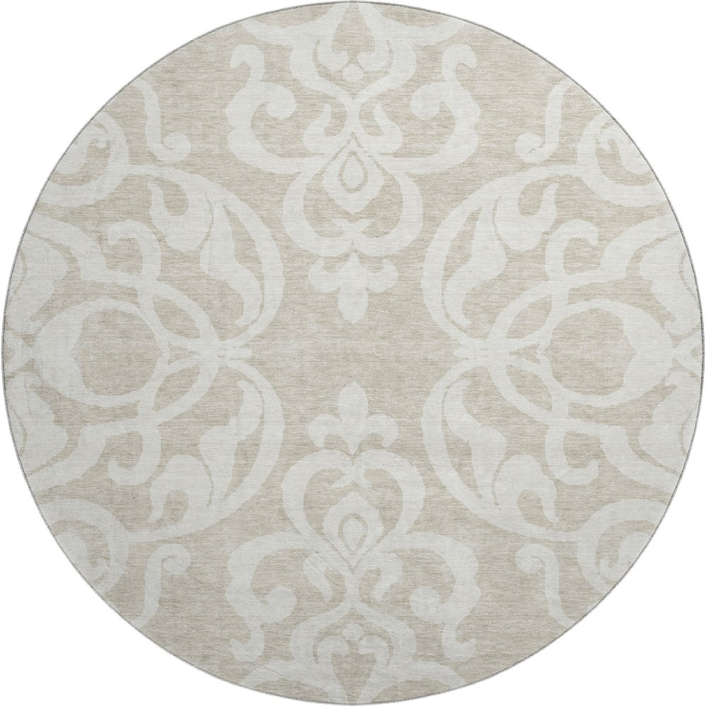 Premium Machine Washable Mayfield AMF973 Beige 8' x 8' Round Rug. Picture 1
