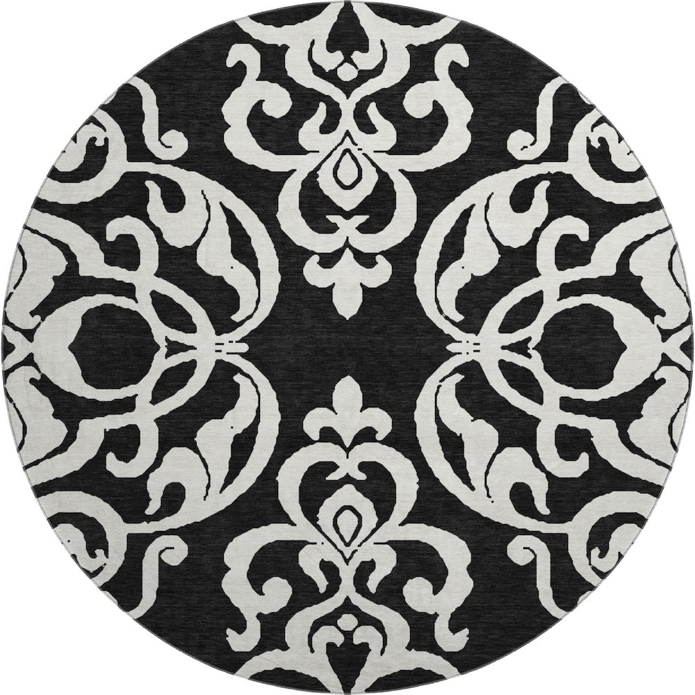 Premium Machine Washable Mayfield AMF973 Black 8' x 8' Round Rug. Picture 1