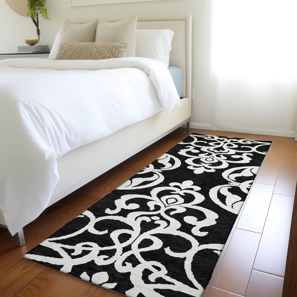 Premium Machine Washable Mayfield AMF973 Black 2'3" x 7'6" Runner Rug. Picture 5