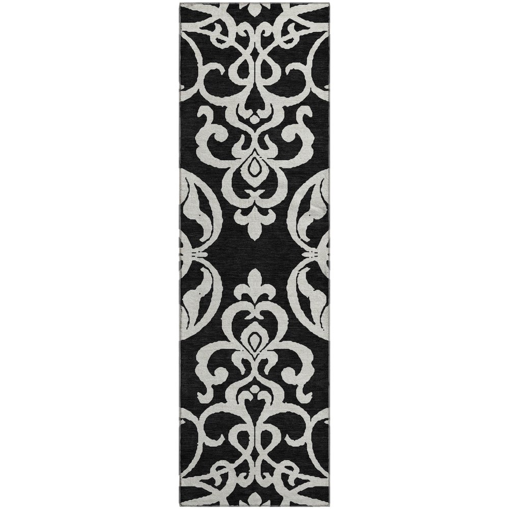 Premium Machine Washable Mayfield AMF973 Black 2'3" x 7'6" Runner Rug. Picture 1