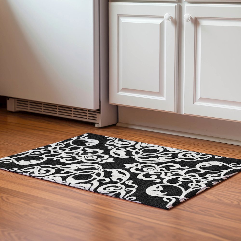 Premium Machine Washable Mayfield AMF973 Black 1'8" x 2'6" Rug. Picture 5