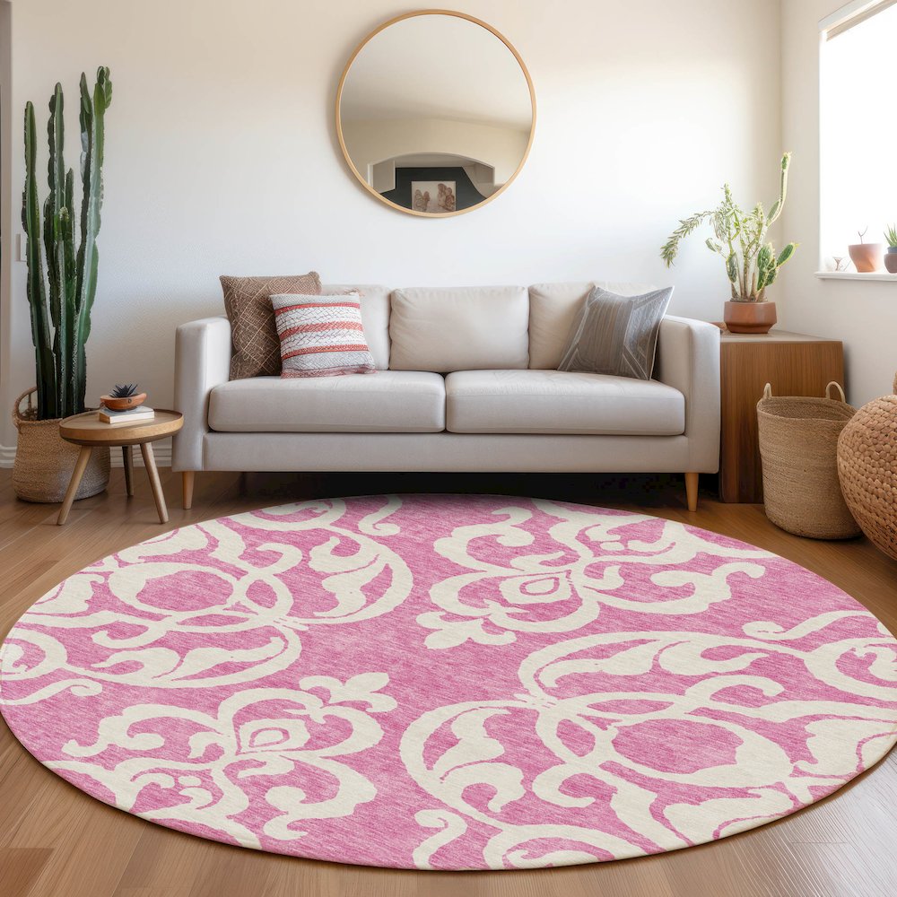 Premium Machine Washable Mayfield AMF973 Blush 8' x 8' Round Rug. Picture 5