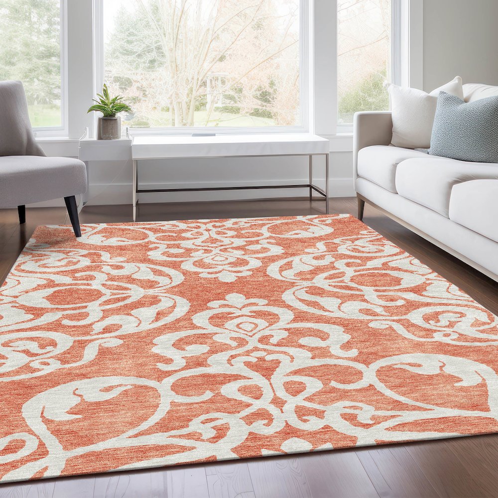 Premium Machine Washable Mayfield AMF973 Coral 2'6" x 3'10" Rug. Picture 6