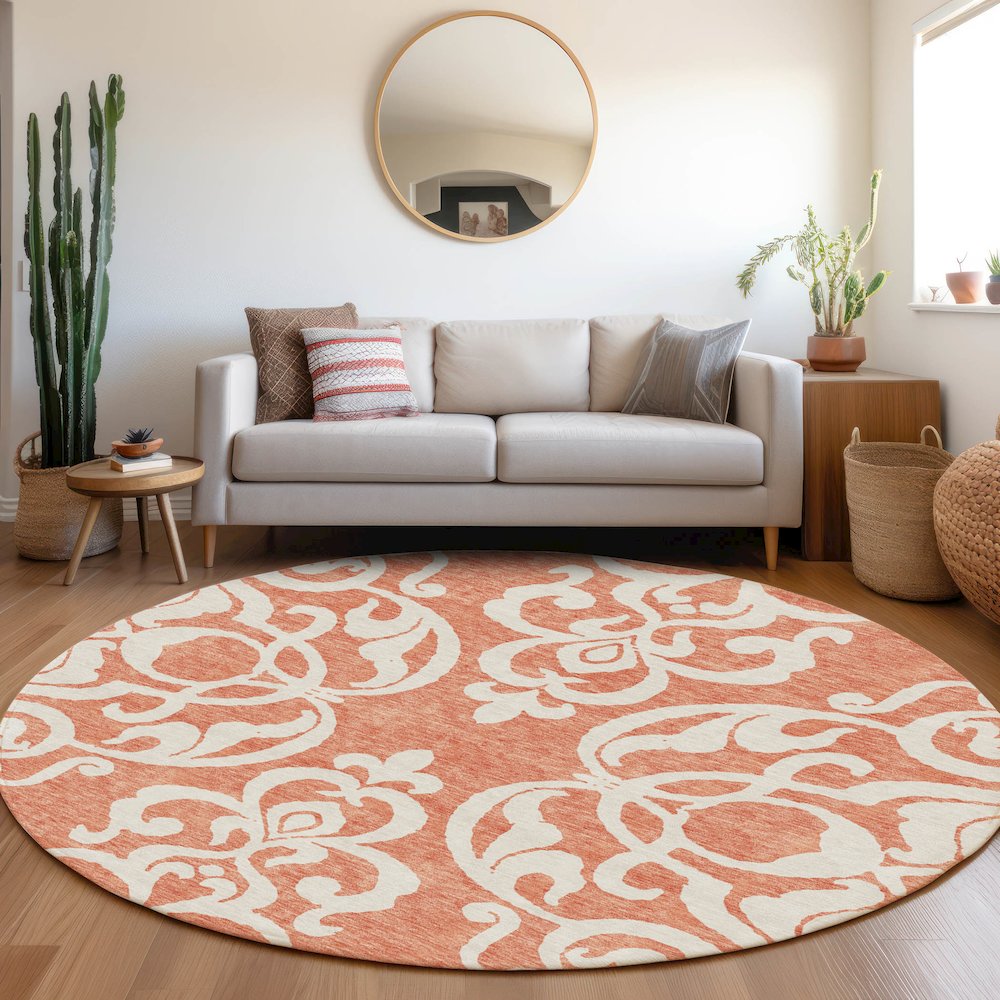 Premium Machine Washable Mayfield AMF973 Coral 8' x 8' Round Rug. Picture 5
