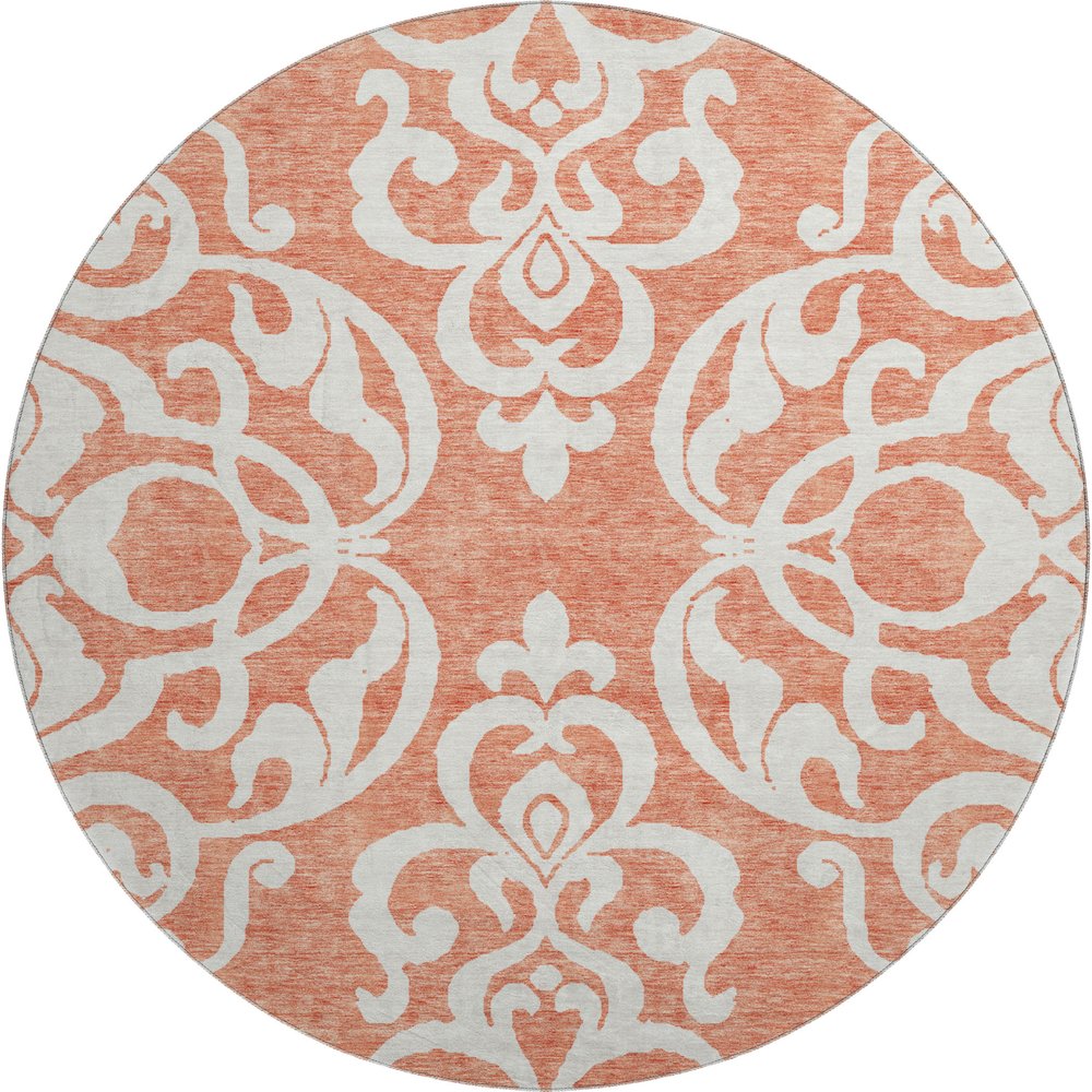 Premium Machine Washable Mayfield AMF973 Coral 8' x 8' Round Rug. Picture 1