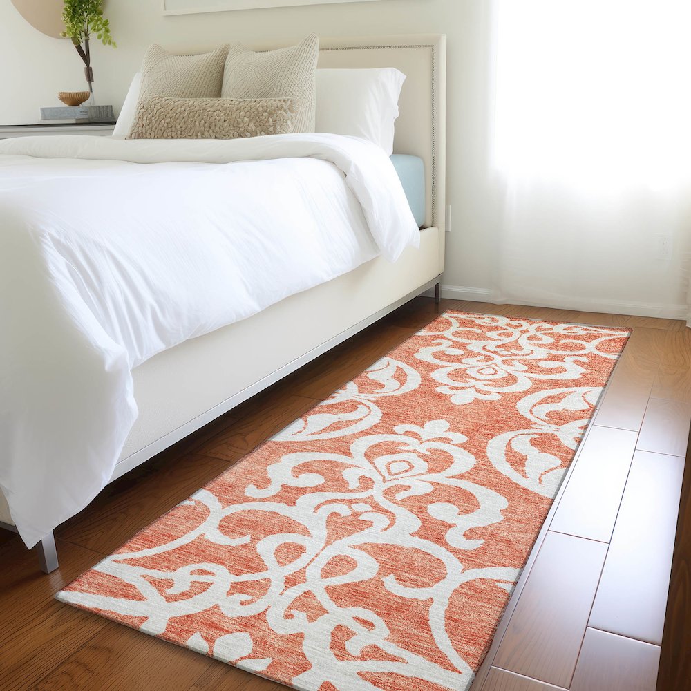 Premium Machine Washable Mayfield AMF973 Coral 2'3" x 7'6" Runner Rug. Picture 5